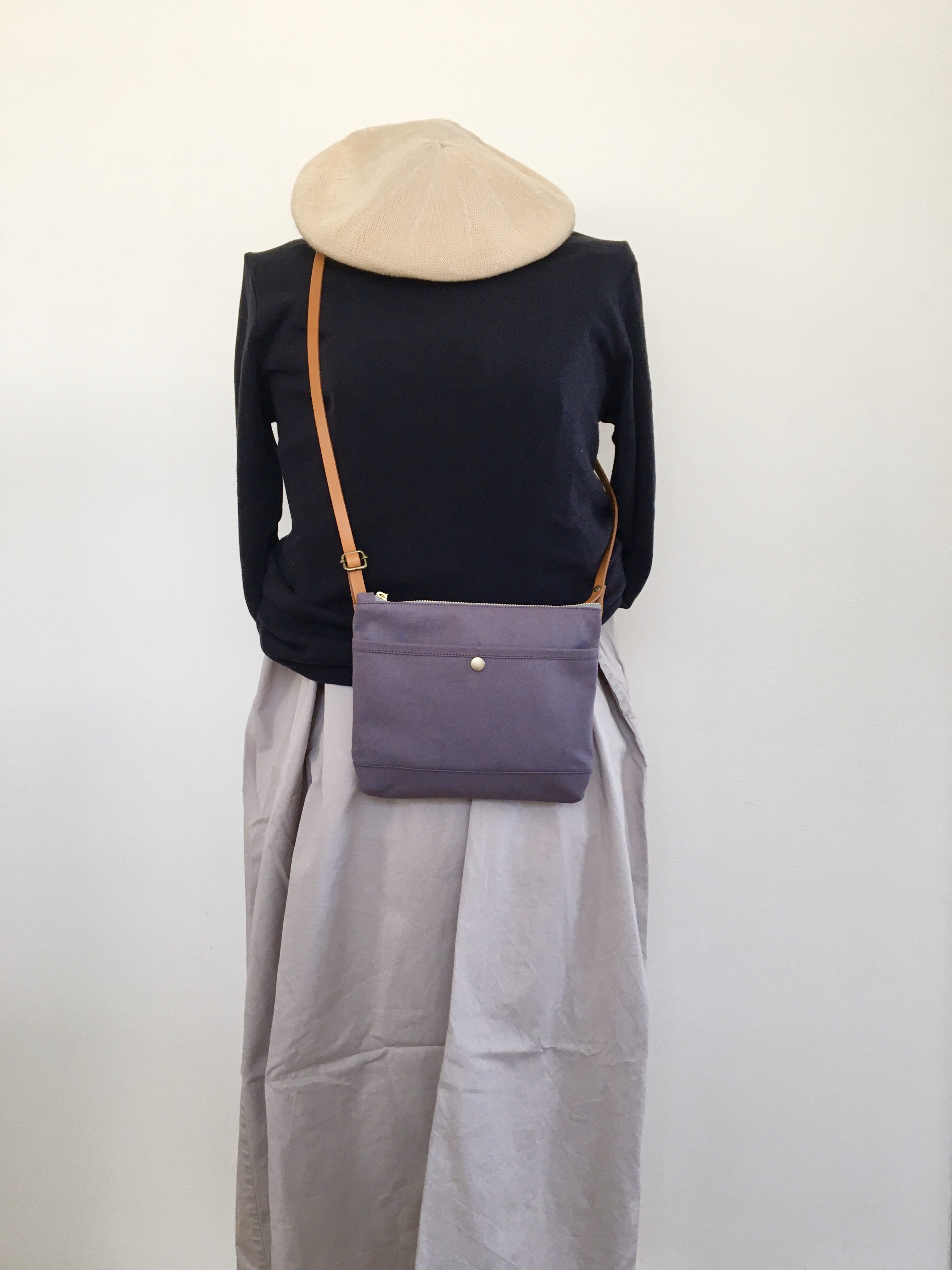 くすみパープル 小さくて可愛い帆布サコッシュ(S)浜松帆布