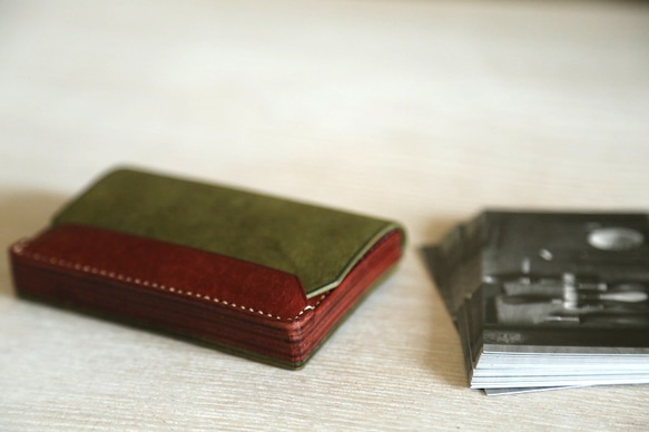 カードケース　"Kasane（カサネ）"（オリーバ/コッチネーラ）【イタリアンレザー プエブロ】 2枚目の画像