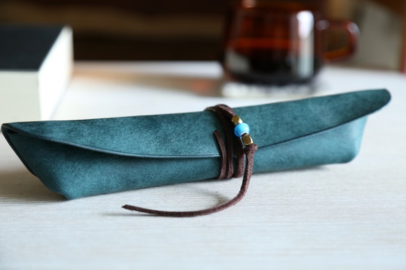 ペンケース　 "boatⅱ(ボート２）" 　ペトロリオ　【イタリアンレザー プエブロ】 2枚目の画像