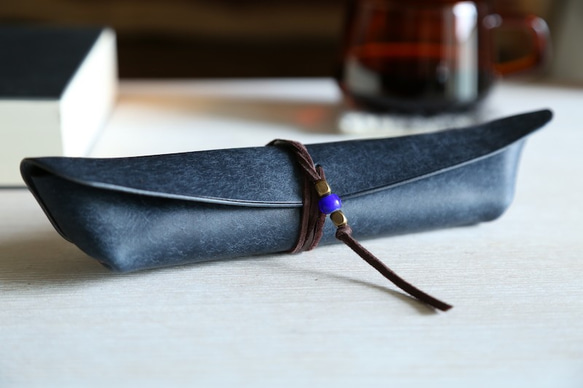 ペンケース　 "boatⅱ(ボート２）" 　ネイビー　【イタリアンレザー プエブロ】 1枚目の画像