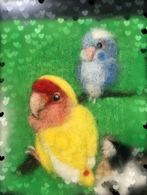 羊毛イラスト(平面)愛する我が子達(犬、猫、インコ) 5枚目の画像