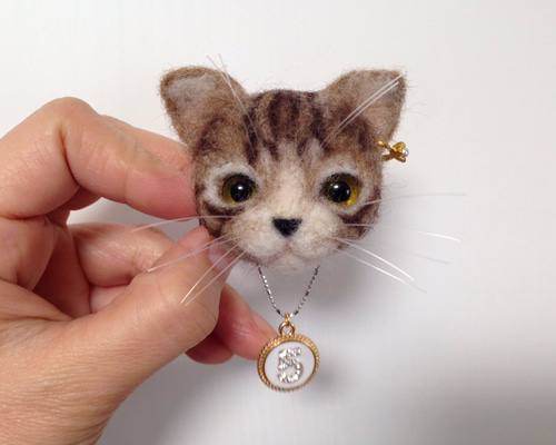羊毛フェルト:猫のお顔「ひかる様オーダー作品」 羊毛フェルト