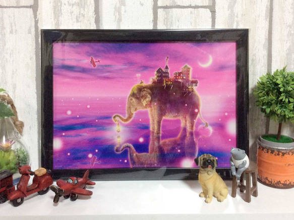 【A4尺寸相框】旅行大象粉色版 第1張的照片