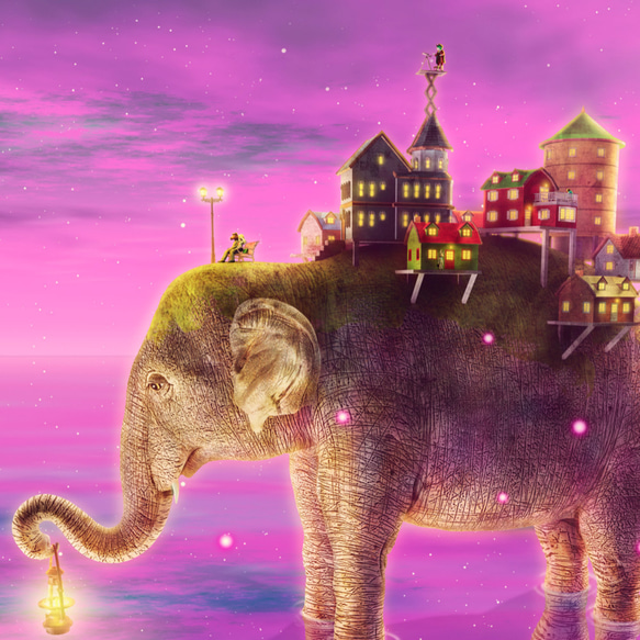 【A3額付き】旅する象ピンクバージョン 2枚目の画像