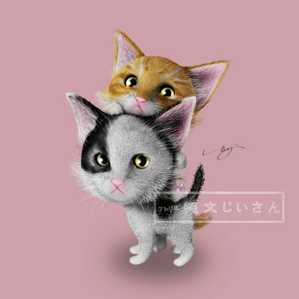 【20cm x 20cm 木製パネル】子猫_ピンクバージョン 4枚目の画像