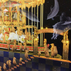 【112cm x 280cm デジタル絵画（アートパネル）】メリーゴーランドしかない遊園地 くじらバージョン 3枚目の画像