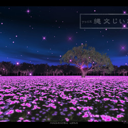 A4額無し】星降る花畑 絵画 ウエダマサノブ@アトリエ縄文
