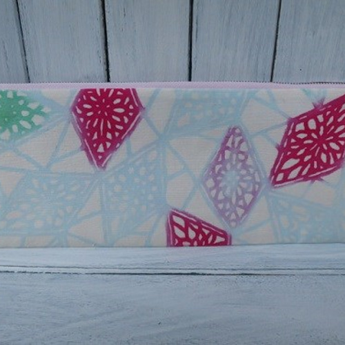 再販受注】正絹型染め舞扇子入れ（2本用）ステンドグラス水色