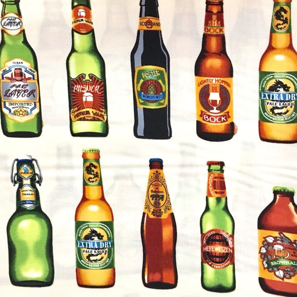 ◆USAコットン生地◆world beer・世界のビール瓶◆110×90 1枚目の画像