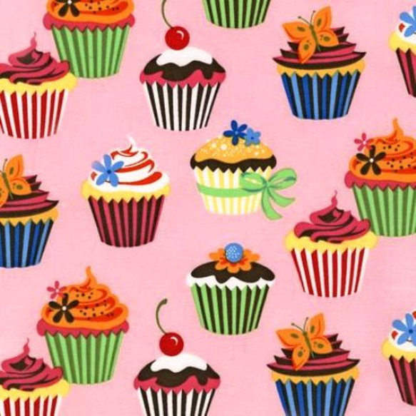 ◆USAコットン生地◆カップケーキ・ピンク◆110×90◆入園グッズなどにも 1枚目の画像