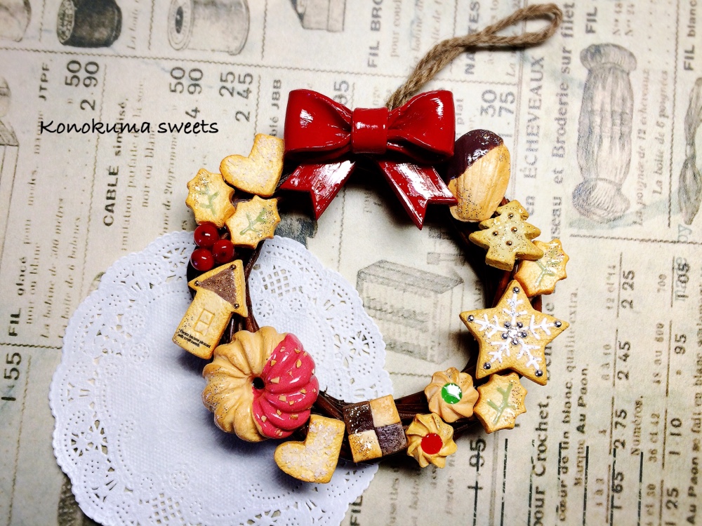 クマさんXmasリースクッキー キーホルダー スイーツデコ