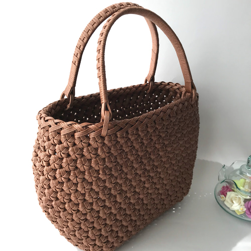 手編みかごバッグ はなむすびあみレア Let's make a basket bag of flower knot with a craft band