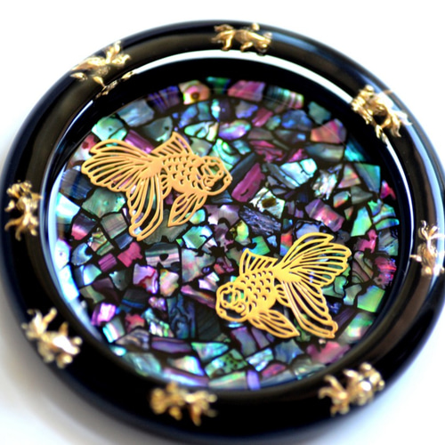 価格変更】螺鈿細工風レジンのアクセサリートレイ(金魚)02