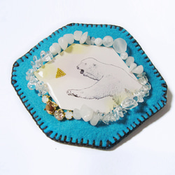 北極熊と鳩の刺繍バレッタ 3枚目の画像