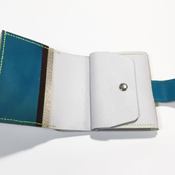 牛革のお財布（ライトグレー×ブルー×ネオンイエロー） 3枚目の画像