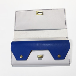 牛革の長財布（ライトグレー×ブルー） 1枚目の画像