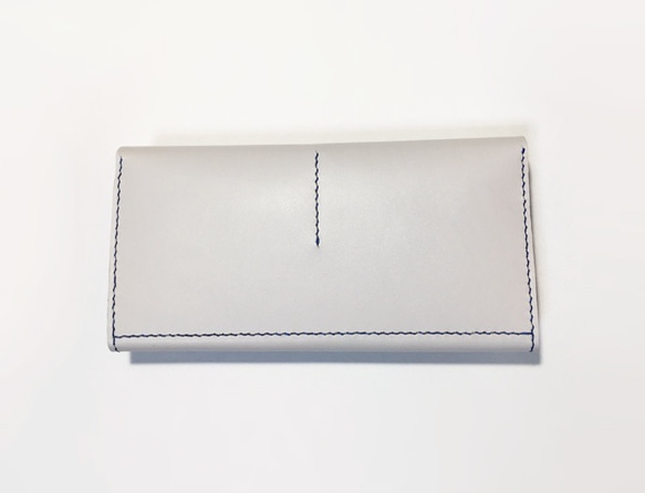 牛革の長財布（ライトグレー×ブルー） 3枚目の画像