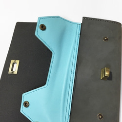 イタリアンヌバック牛革の長財布（ダークグレー×ライトブルー） 3枚目の画像