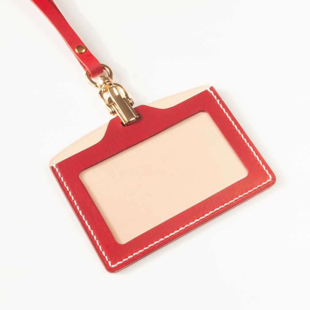 本革 IDカードホルダー＆ネックストラップセット  イタリアンレザー　名入れ無料