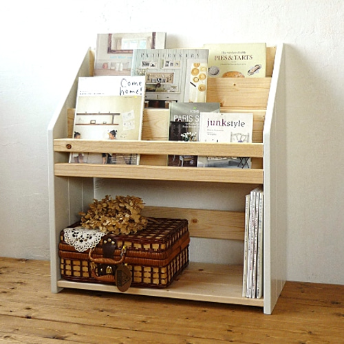 無垢木製ブックシェルフ*絵本棚*ナチュラル×白ホワイトW64 本棚・絵 