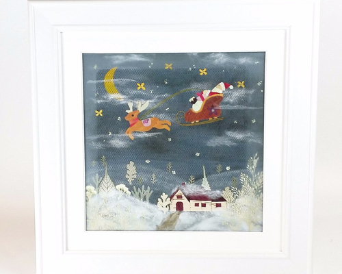 押し花アート❉銀世界のクリスマス❉押し花額 インテリア雑貨 額縁 クリスマス 押し花額】（クリスマスのサンタクロース） その他アート Art