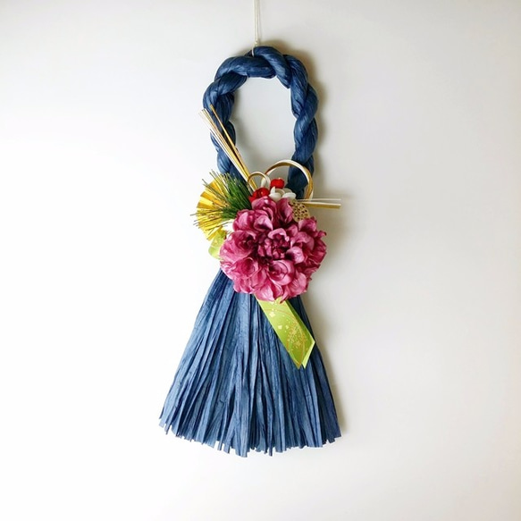 和モダン タッセルアレンジしめ縄 〔紺 / お正月飾り / 縁起物