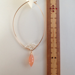 ◆◆14kgf桃月光石和最小淡水珍珠。葉耳環春天 第4張的照片