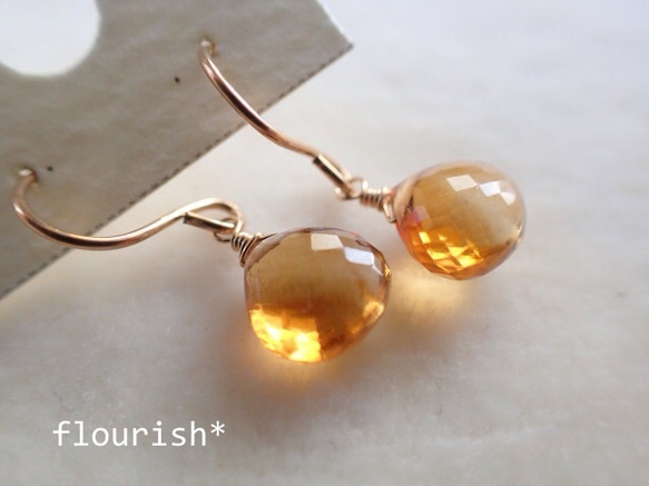 ◇14kgf◇とろり蜜色。ハニークォーツのフックピアス ピアス（スタッド