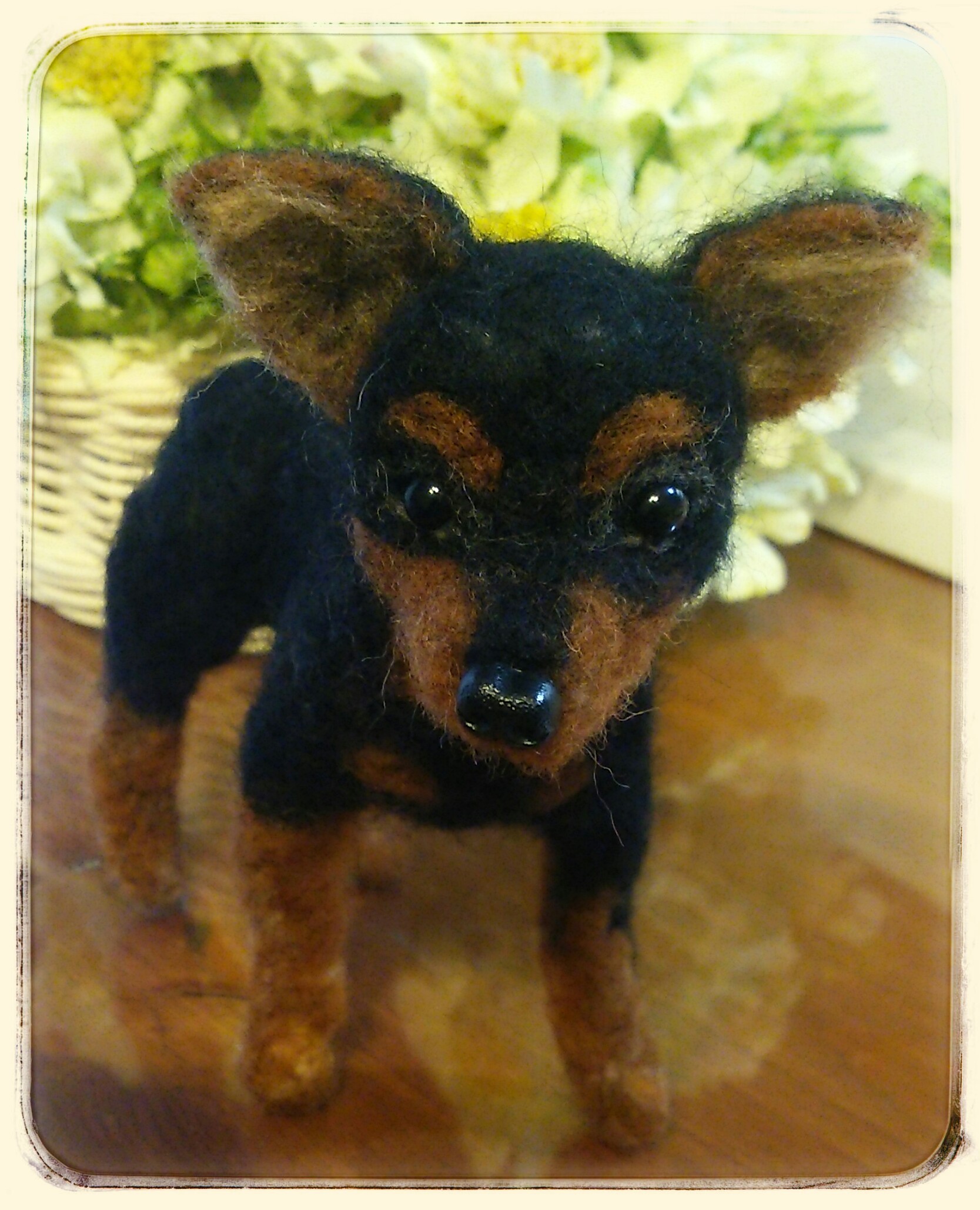 羊毛フェルト 犬 ミニチュアピンシャー 羊毛フェルト なな絵布