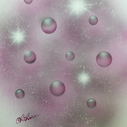 【送料無料】 紫のシャボン玉　手描きエアブラシアート　色紙 2枚目の画像