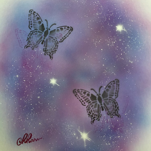 送料無料】 夜空の蝶 手描きエアブラシアート 色紙 絵画 C: Colors 