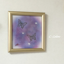 【送料無料】 夜空の蝶　手描きエアブラシアート　色紙 1枚目の画像