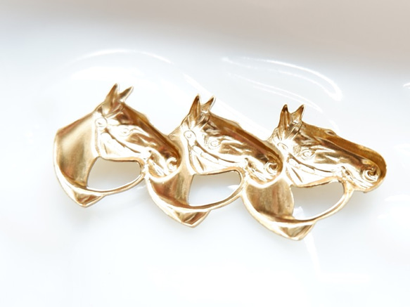 3個　USA真鍮製　　3頭の馬スタンピング　ホース 3枚目の画像