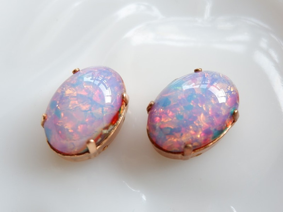 2個 チェコヴィンテージ ファイヤーオパール18×13mm＋縫い付け用