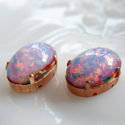 2個 チェコヴィンテージ ファイヤーオパール18×13mm＋縫い付け用