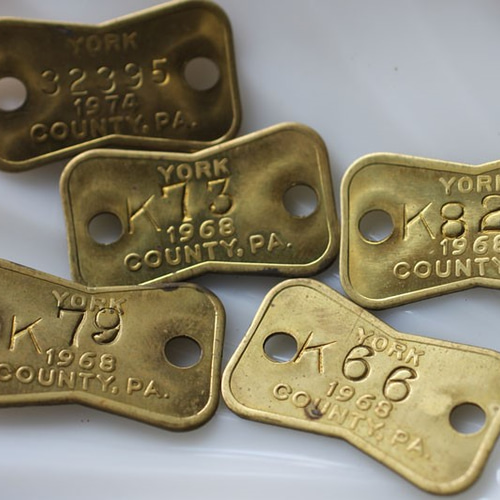 2個 ヴィンテージの真鍮製2穴ドッグタグ【A 1968年】 その他素材