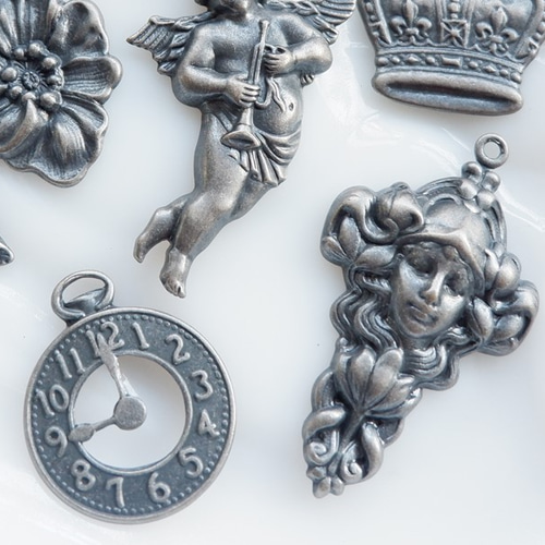 USA真鍮パーツ【銀古美色ヴィクトリアン・スタンピング6個セット