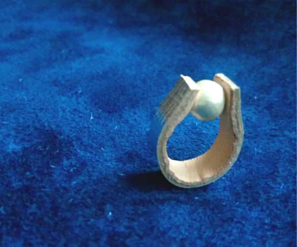 ”inside” ring　本革 ＋ 一粒コットンパール リング　 ヌメ革 4枚目の画像