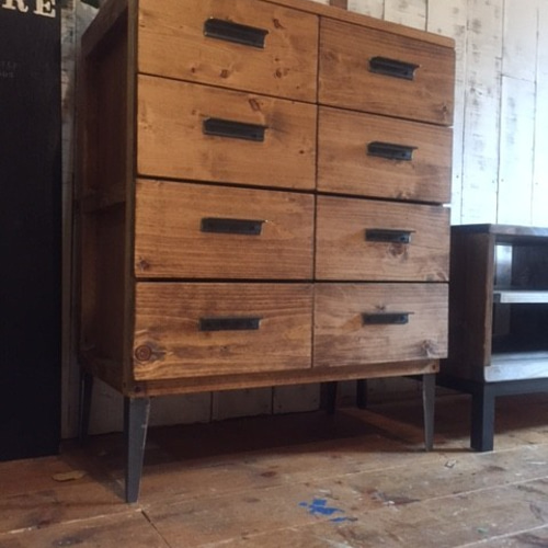 オリジナル ,8drawer,チェスト,北欧,鉄脚,アイアン取っ手,無垢.お家