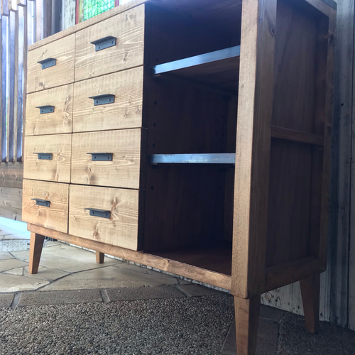 creema限定」オーダー可能 アンティーク風 無垢 チェスト シェルフ