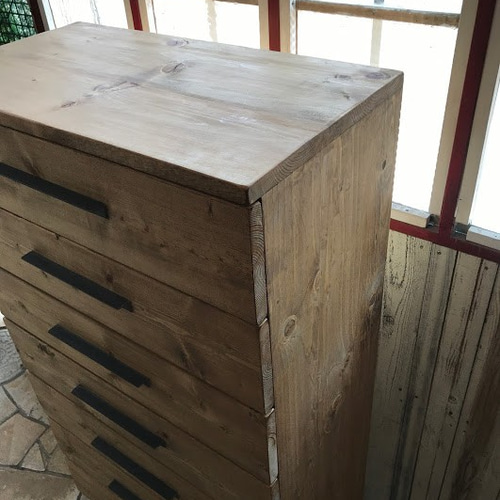 creema限定」無垢 チェスト 7drawe アンティーク風 鉄脚