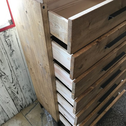 creema限定」無垢 チェスト 7drawe アンティーク風 鉄脚