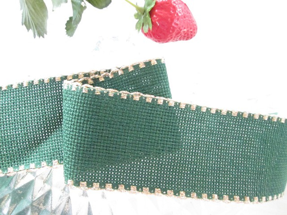 Aida 膠帶 5 厘米寬棉質聖誕綠色縫合帶，享受縫合 第2張的照片
