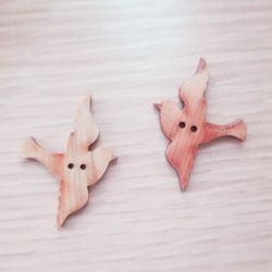 Wood Button Pretty Bird Caramel 1組（2個） 第2張的照片