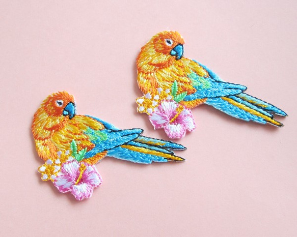 French Bird Applique Colorful Bird 橙色 藍色 第2張的照片