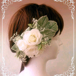 バラとラムズイヤーのガーランドタイプの髪飾り 1枚目の画像