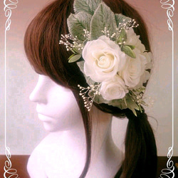 バラとラムズイヤーのガーランドタイプの髪飾り 5枚目の画像