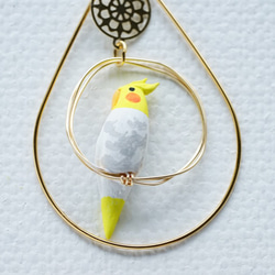 リング乗りオカメインコ（パイド）囲みアクセ付ピアス・イヤリング 4枚目の画像