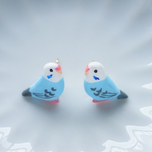 セキセイインコ（水色）レジン加工ピアス・イヤリング ピアス