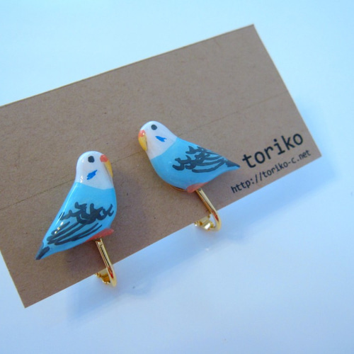 セキセイインコ（水色）レジン加工ピアス・イヤリング ピアス